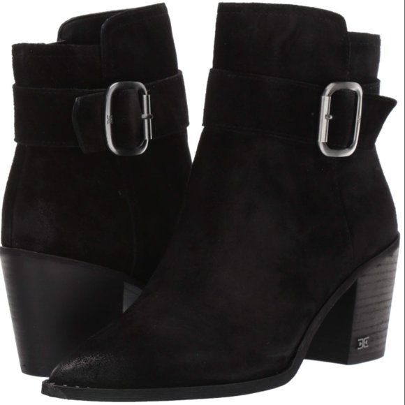 NWT! New In Box! Sam Edelman Leonia Black Pointed Suede Heeled Boot Bootie